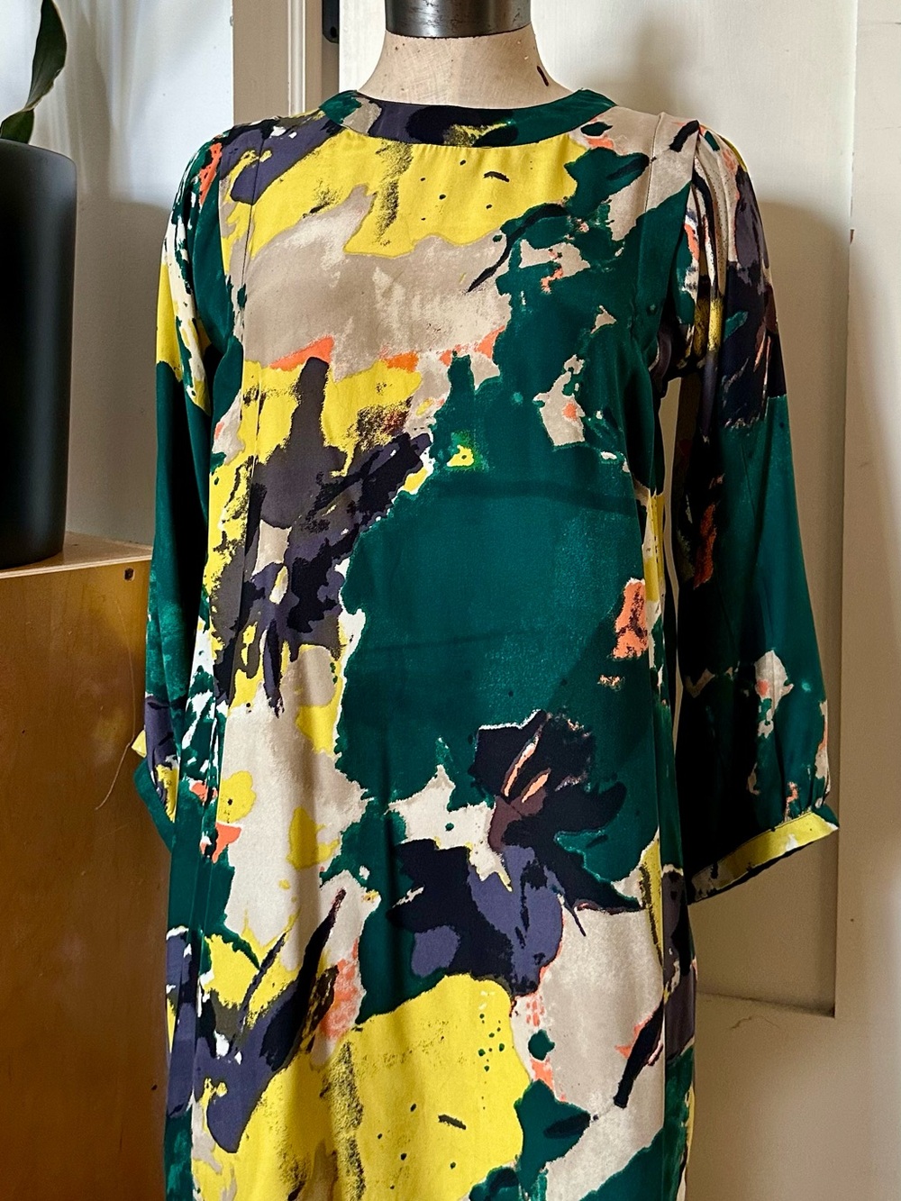 Abstract-Expressionist Painting Silk Mini Dress